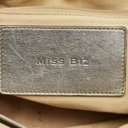 Pre Owned Dolce & Gabbana Metallic Grey Leather Miss Biz Satchel