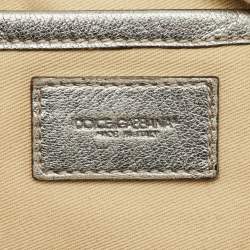 Pre Owned Dolce & Gabbana Metallic Grey Leather Miss Biz Satchel