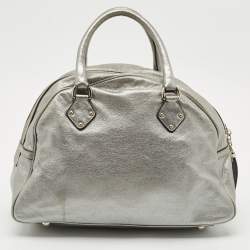 Pre Owned Dolce & Gabbana Metallic Grey Leather Miss Biz Satchel