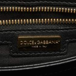Pre Owned Dolce & Gabbana Black/Brown Leopard Print Coated Canvas Padlock Top Handle Bag