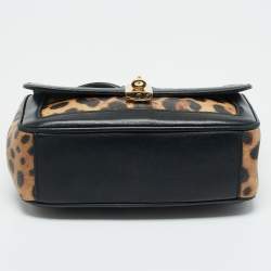 Pre Owned Dolce & Gabbana Black/Brown Leopard Print Coated Canvas Padlock Top Handle Bag