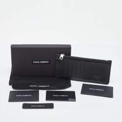 Pre Owned Dolce & Gabbana Black Leather Vertical Dauphine Zip Card Holder