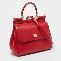 Pre Owned Dolce & Gabbana Red Leather Small Miss Sicily Bag
