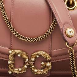 Pre Owned Dolce & Gabbana Pastel Pink Leather DG Amore Chain Shoulder Bag