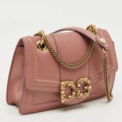 Pre Owned Dolce & Gabbana Pastel Pink Leather DG Amore Chain Shoulder Bag
