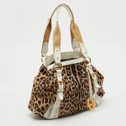 Pre Owned Dolce & Gabbana Brown/White Leopard Print Canvas and Leather Satchel