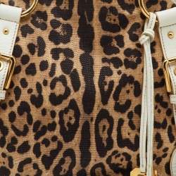 Pre Owned Dolce & Gabbana Brown/White Leopard Print Canvas and Leather Satchel