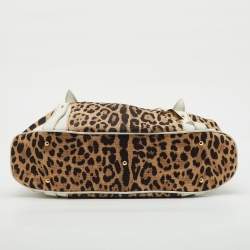 Pre Owned Dolce & Gabbana Brown/White Leopard Print Canvas and Leather Satchel