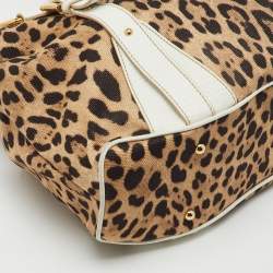Pre Owned Dolce & Gabbana Brown/White Leopard Print Canvas and Leather Satchel