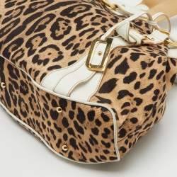 Pre Owned Dolce & Gabbana Brown/White Leopard Print Canvas and Leather Satchel