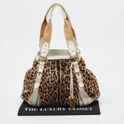 Pre Owned Dolce & Gabbana Brown/White Leopard Print Canvas and Leather Satchel