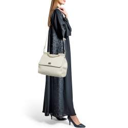 Pre Owned Dolce & Gabbana White Leather Large Miss Sicily Top Handle Bag