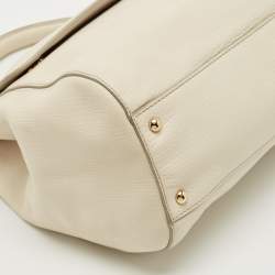 Pre Owned Dolce & Gabbana White Leather Large Miss Sicily Top Handle Bag