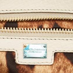 Pre Owned Dolce & Gabbana White Leather Large Miss Sicily Top Handle Bag