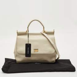 Pre Owned Dolce & Gabbana White Leather Large Miss Sicily Top Handle Bag