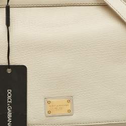 Pre Owned Dolce & Gabbana White Leather Large Miss Sicily Top Handle Bag