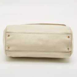 Pre Owned Dolce & Gabbana White Leather Large Miss Sicily Top Handle Bag