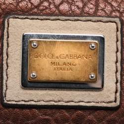 Pre Owned Dolce & Gabbana Brown/Beige Calf Hair and Leather Drawstring Tassel Satchel