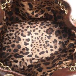Pre Owned Dolce & Gabbana Brown/Beige Calf Hair and Leather Drawstring Tassel Satchel