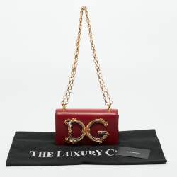 Pre Owned Dolce & Gabbana Red Leather DG Girls Phone Bag