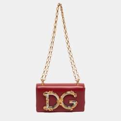 Pre Owned Dolce & Gabbana Red Leather DG Girls Phone Bag