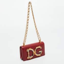 Pre Owned Dolce & Gabbana Red Leather DG Girls Phone Bag