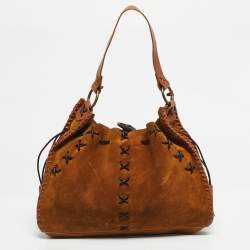 مملوكة مسبقًا حقيبة كتف دولتشي آند غابانا جلد وجلد سويدي بلون تانيد مع غرزة سوط