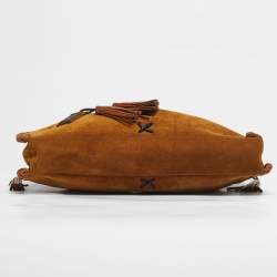 مملوكة مسبقًا حقيبة كتف دولتشي آند غابانا جلد وجلد سويدي بلون تانيد مع غرزة سوط