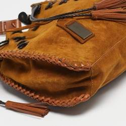 مملوكة مسبقًا حقيبة كتف دولتشي آند غابانا جلد وجلد سويدي بلون تانيد مع غرزة سوط