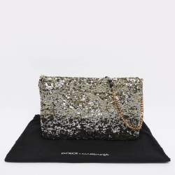 Pre Owned Dolce & Gabbana Metallic Sequins Miss Charles Flap Bag
