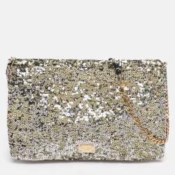 Pre Owned Dolce & Gabbana Metallic Sequins Miss Charles Flap Bag