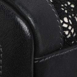 Pre Owned Dolce & Gabbana Black/White Lace and Leather Large Miss Sicily Top Handle Bag