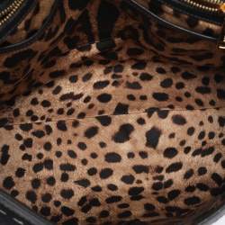 Pre Owned Dolce & Gabbana Black/White Lace and Leather Large Miss Sicily Top Handle Bag