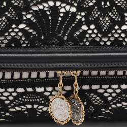 Pre Owned Dolce & Gabbana Black/White Lace and Leather Large Miss Sicily Top Handle Bag