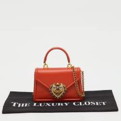 Pre Owned Dolce & Gabbana Orange Devotion Small Embellished Leather Top Handle Bag