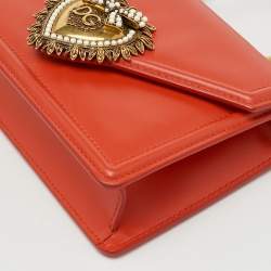 Pre Owned Dolce & Gabbana Orange Devotion Small Embellished Leather Top Handle Bag