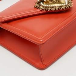 Pre Owned Dolce & Gabbana Orange Devotion Small Embellished Leather Top Handle Bag