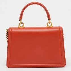 Pre Owned Dolce & Gabbana Orange Devotion Small Embellished Leather Top Handle Bag