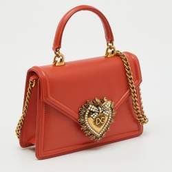 Pre Owned Dolce & Gabbana Orange Devotion Small Embellished Leather Top Handle Bag
