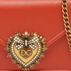 Pre Owned Dolce & Gabbana Orange Devotion Small Embellished Leather Top Handle Bag