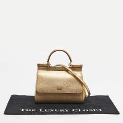 Pre Owned حقيبة دولتشي أند غابانا ميس سيسيلي جلد بنقشة سحلية حمراء كريستال صغيرة دي جي