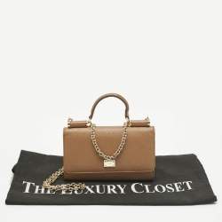 Pre Owned Dolce & Gabbana Brown Leather Miss Sicily Von Wallet On Chain