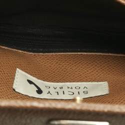 Pre Owned Dolce & Gabbana Brown Leather Miss Sicily Von Wallet On Chain