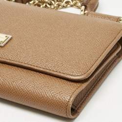 Pre Owned Dolce & Gabbana Brown Leather Miss Sicily Von Wallet On Chain