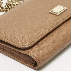 Pre Owned Dolce & Gabbana Brown Leather Miss Sicily Von Wallet On Chain