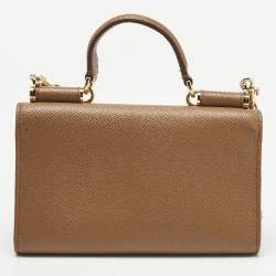 Pre Owned Dolce & Gabbana Brown Leather Miss Sicily Von Wallet On Chain