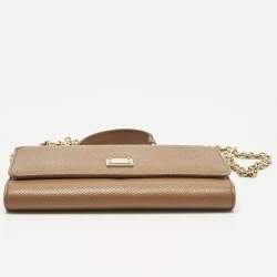 Pre Owned Dolce & Gabbana Brown Leather Miss Sicily Von Wallet On Chain