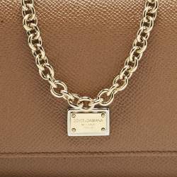 Pre Owned Dolce & Gabbana Brown Leather Miss Sicily Von Wallet On Chain