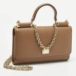 Pre Owned Dolce & Gabbana Brown Leather Miss Sicily Von Wallet On Chain