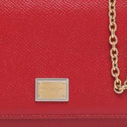 Pre Owned Dolce & Gabbana Red Leather Miss Sicily Von Wallet on Chain